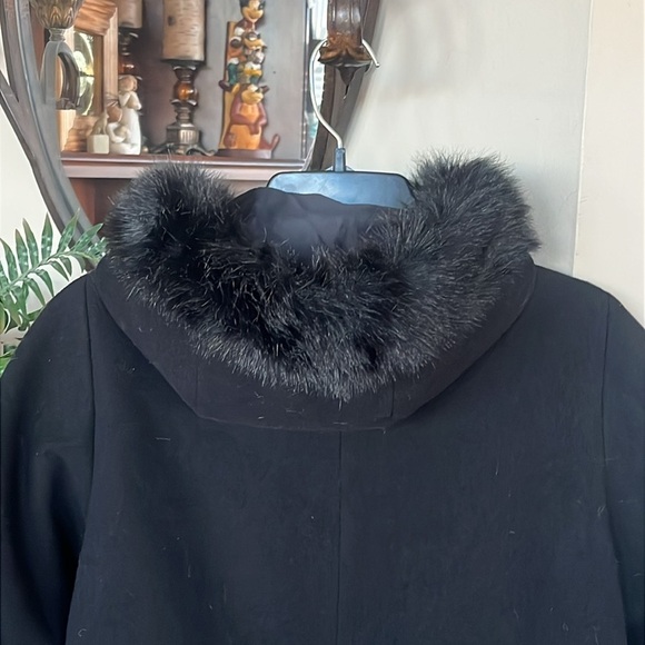 NWOT Hal Rubenstein Black Zippered Jacket Hood w/ Faux Fur Trim Winter Coat - Picture 8 of 14